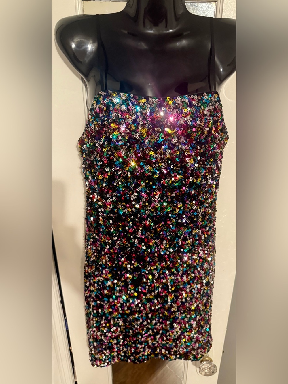 Endless Rose Confetti Rainbow Sequin Spaghetti Strap Mini Party Dress S